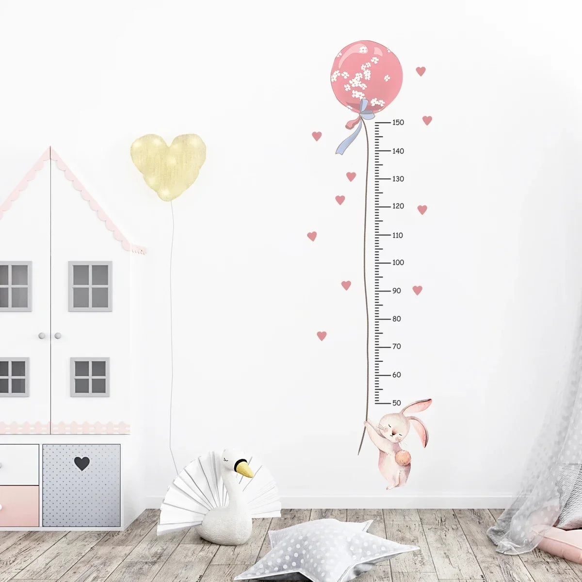 Pink Bunny Balloon Height Wall Sticker