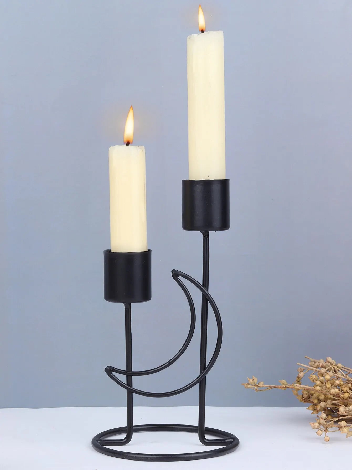 Pillar Candles Metal Candlestick Moon Shape Stand