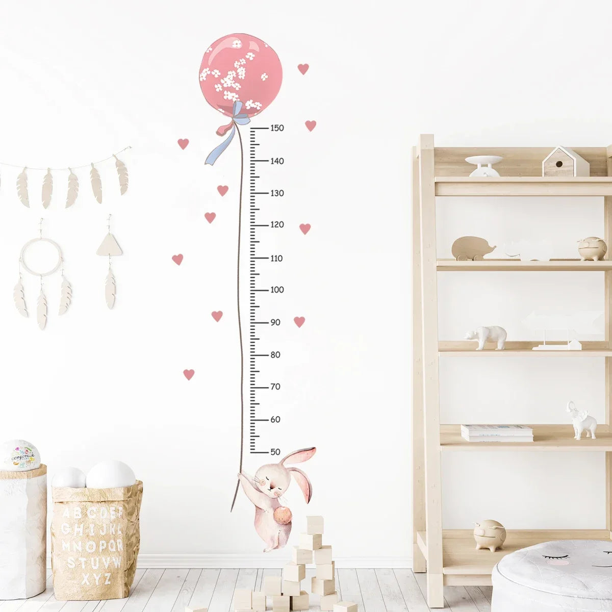 Pink Bunny Balloon Height Wall Sticker