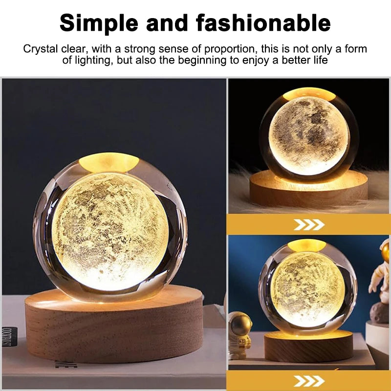 3D Laser Engraved Crystal Ball Night Light