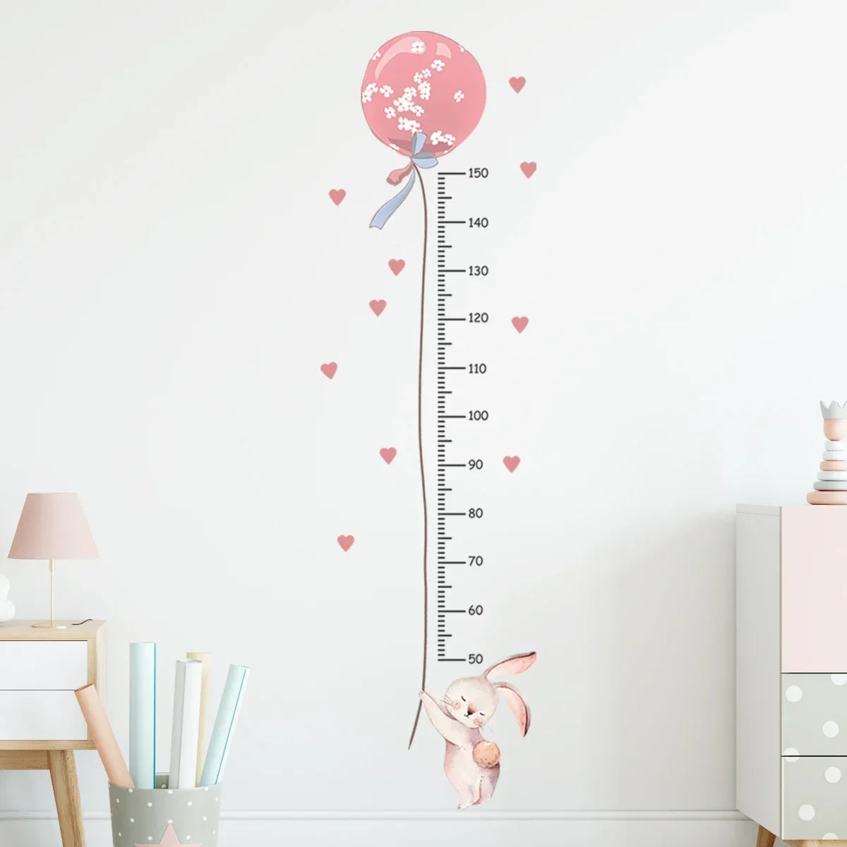 Pink Bunny Balloon Height Wall Sticker