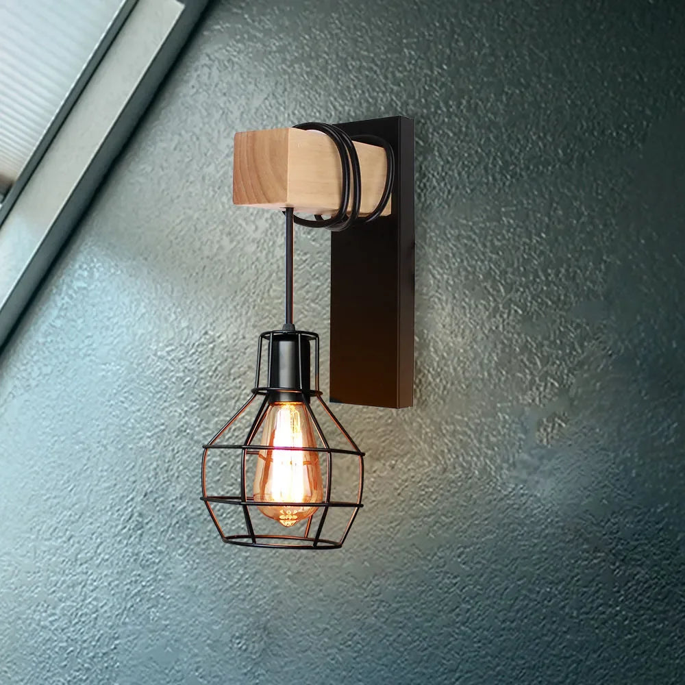 Nordic Iron Wood Wall Lamp