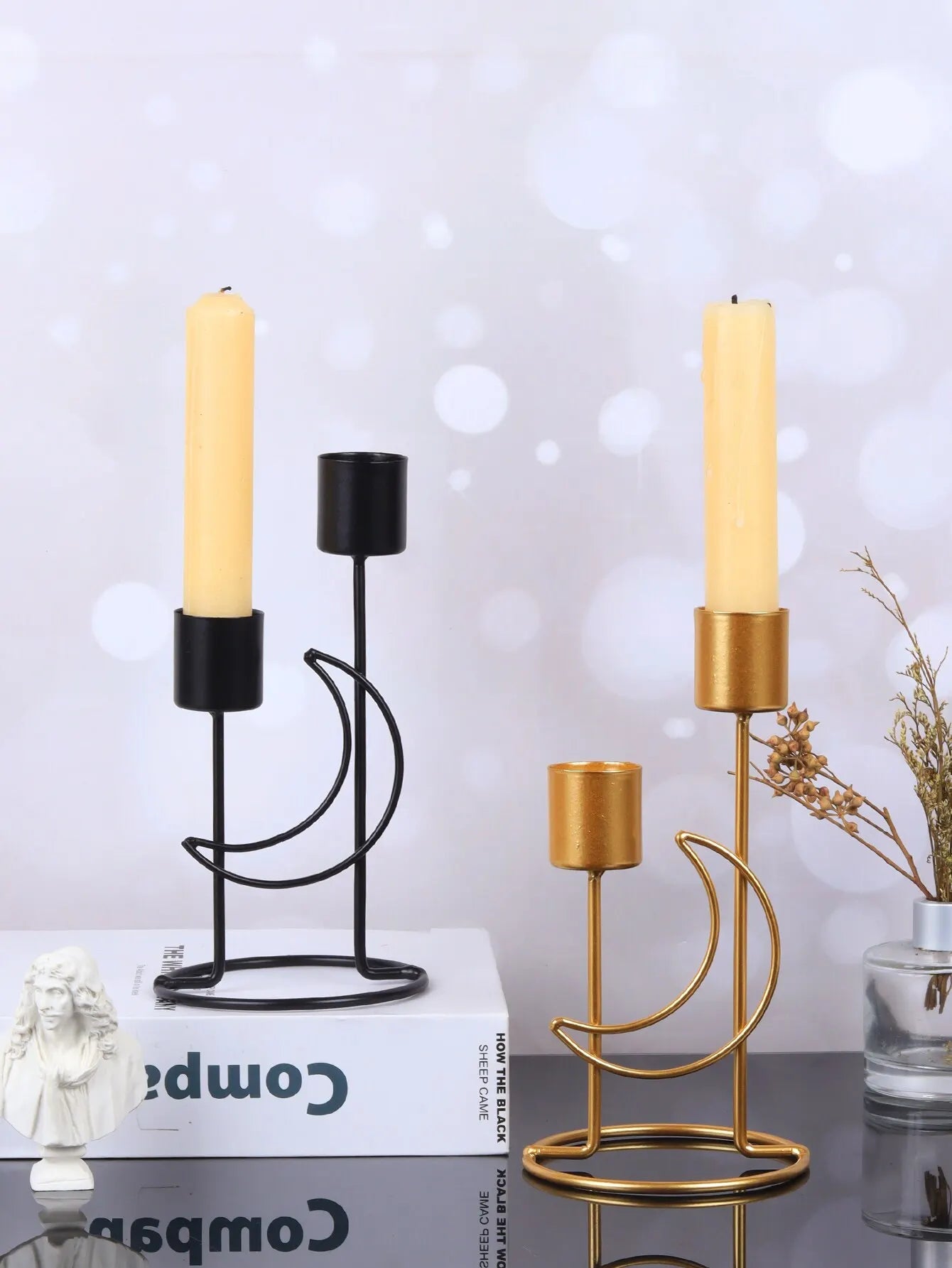 Pillar Candles Metal Candlestick Moon Shape Stand