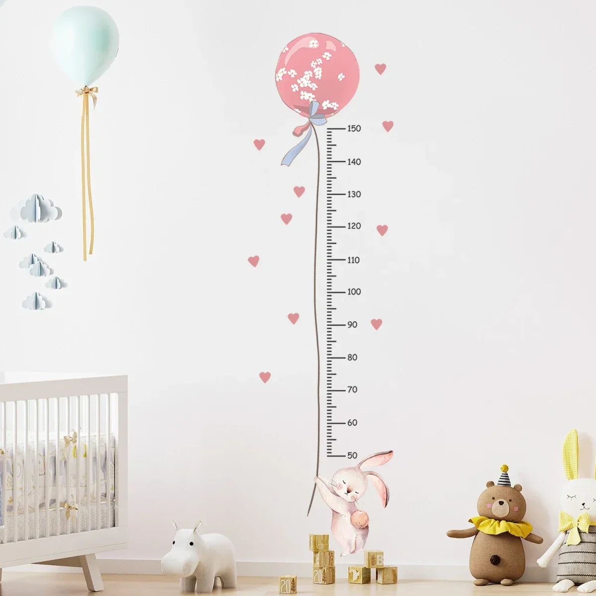 Pink Bunny Balloon Height Wall Sticker