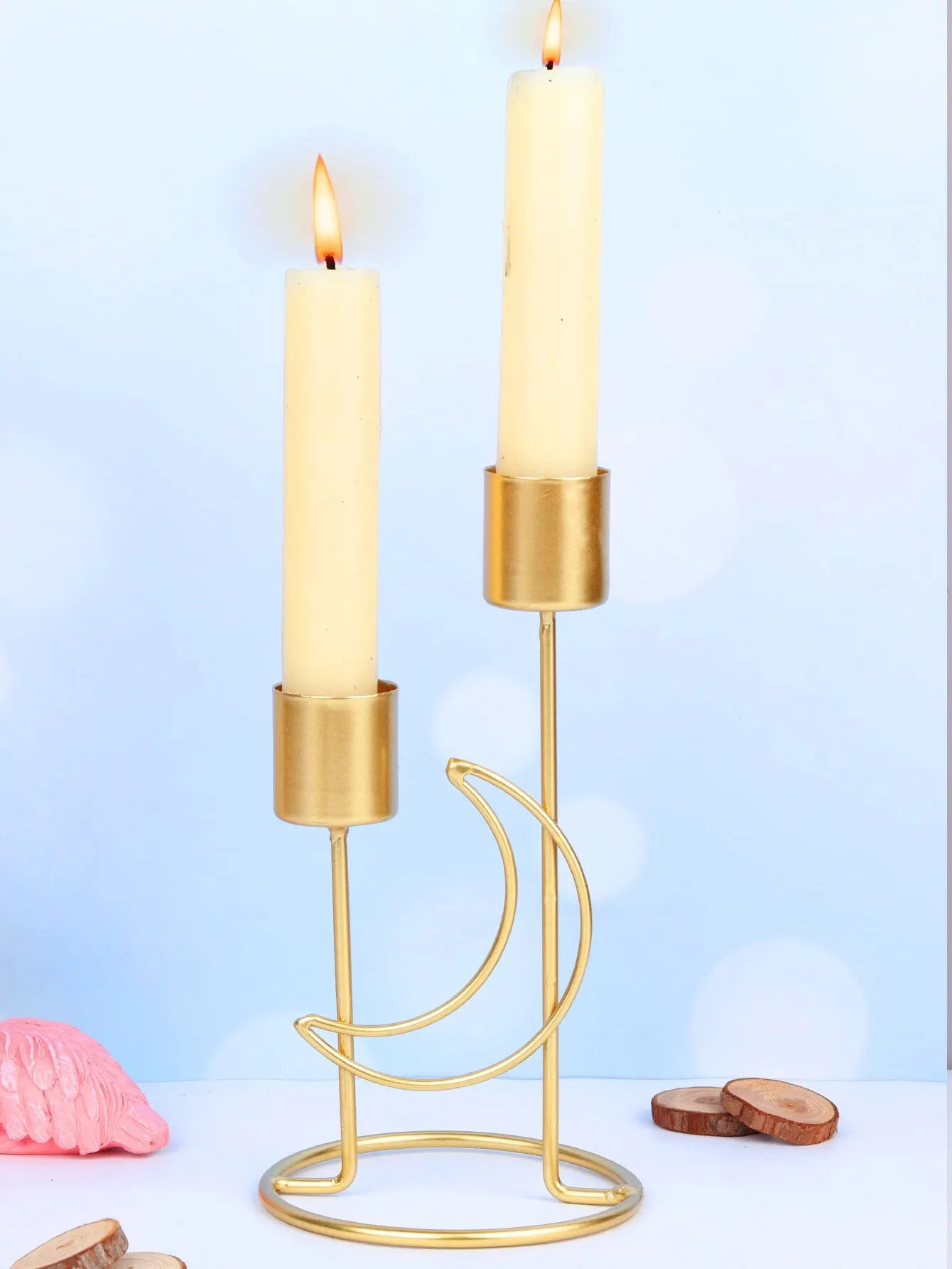 Pillar Candles Metal Candlestick Moon Shape Stand