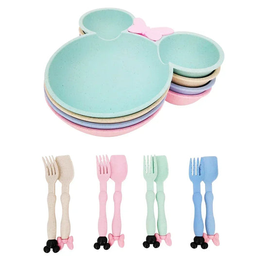 3pcs Wheat Straw Baby Cartoon Tableware Set