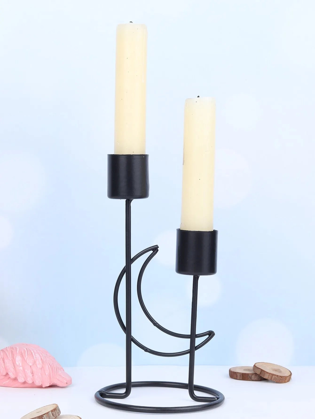 Pillar Candles Metal Candlestick Moon Shape Stand