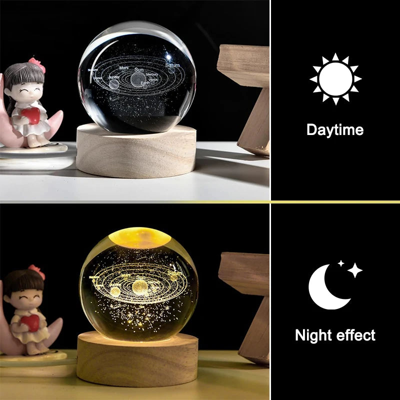 3D Laser Engraved Crystal Ball Night Light