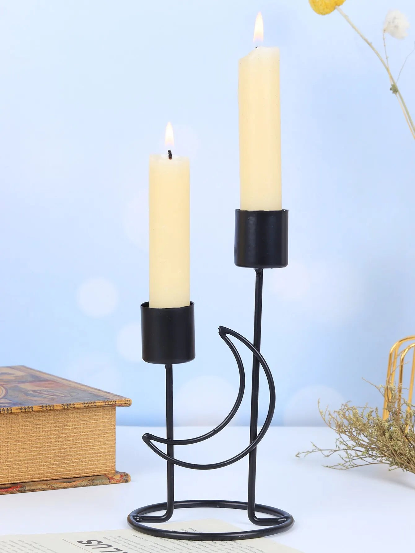 Pillar Candles Metal Candlestick Moon Shape Stand