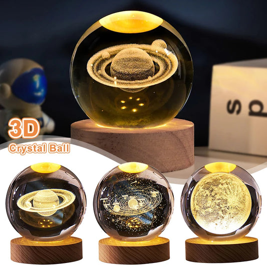 3D Laser Engraved Crystal Ball Night Light